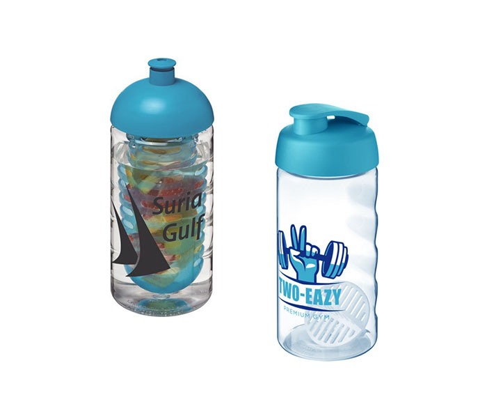 Aqua H<sub>2</sub>O Active® Bop 500ml Sports Bottle - Dome Lid & Infuser (L) Flip Lid & Shaker Ball (R)