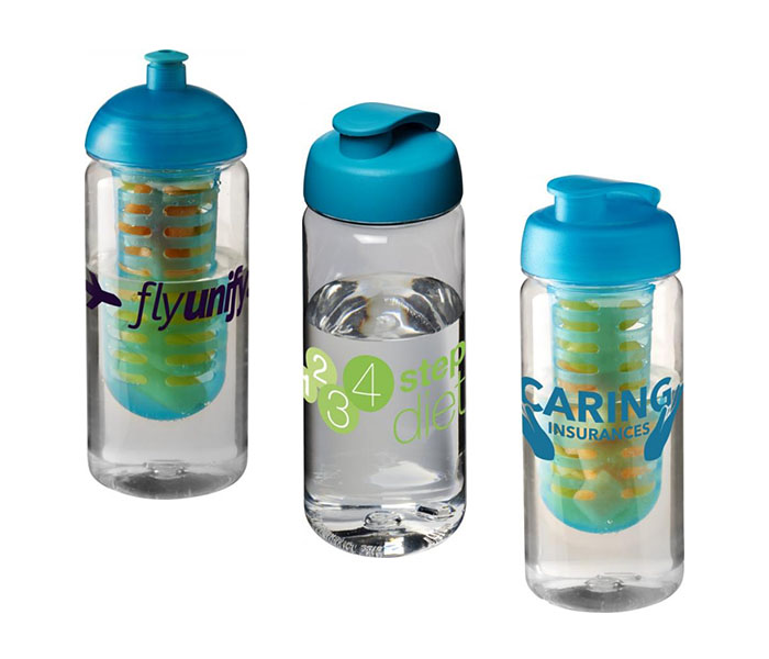 Aqua H<sub>2</sub>O Active® Octave Tritan™ 600ml Sports Bottle -  Dome Lid & Infuser (L), Flip Lid (C), Flip Lid & Infuser (R)