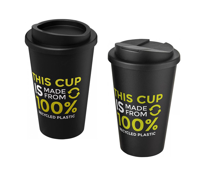 Black Americano® Recycled 350ml Tumbler - Twist-On (L) and Spill-Proof (R) Lids