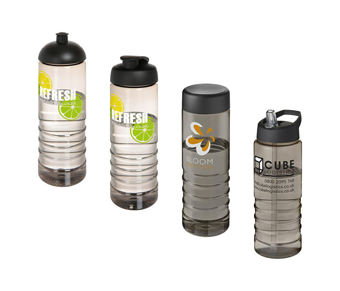 Black H<sub>2</sub>O Active® Treble 750ml Sports Bottle - Showing A Selection of Lids & Accessories