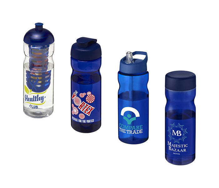Blue H<sub>2</sub>O Active® Base 650ml Sports Bottle - Showing A Selection of Lids & Accessories