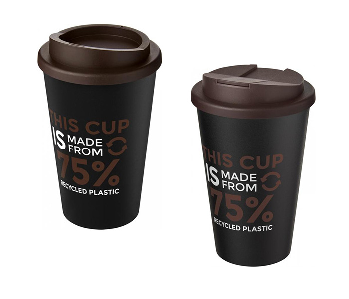 Brown Americano® Eco 350ml Tumbler with Twist-On (L) & Spill-Proof (R) Lids