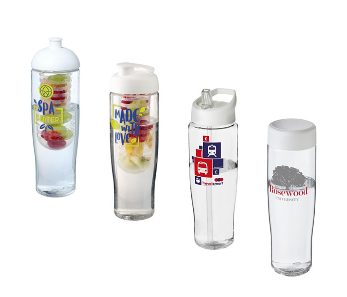 Clear H<sub>2</sub>O Active® Tempo 700ml Sports Bottle - Showing A Selection of Lids & Accessories
