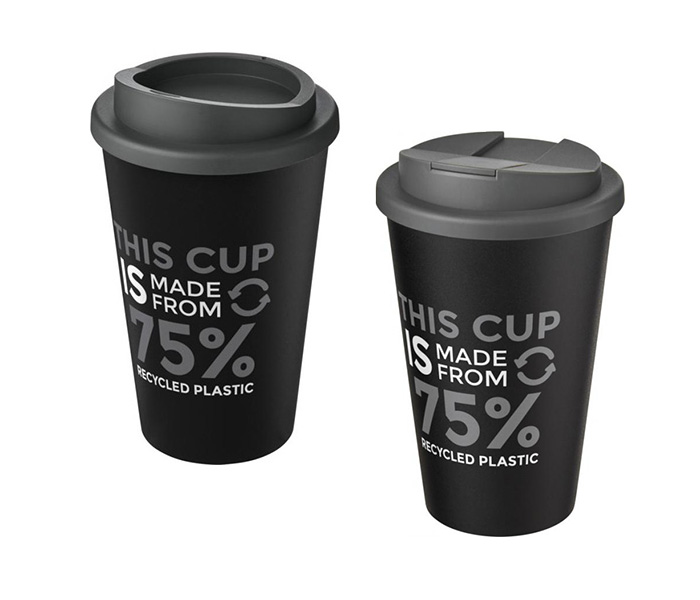 Grey Americano® Eco 350ml Tumbler with Twist-On (L) & Spill-Proof (R) Lids