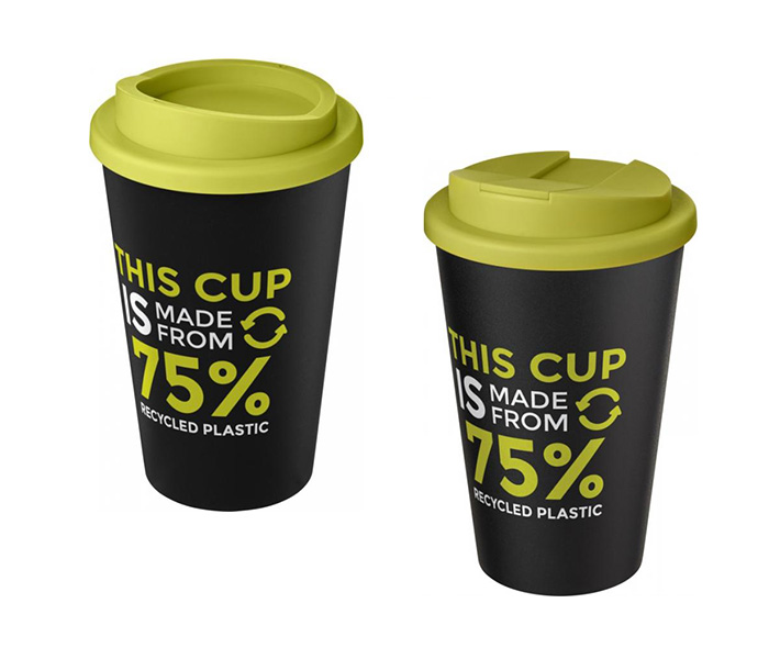 Lime Green Americano® Eco 350ml Tumbler with Twist-On (L) & Spill-Proof (R) Lids