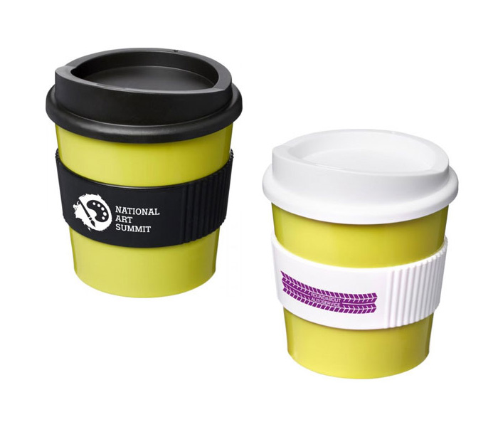 Lime Green Americano® Primo 250ml Tumblers with Grip - White & Black Grips/Lids