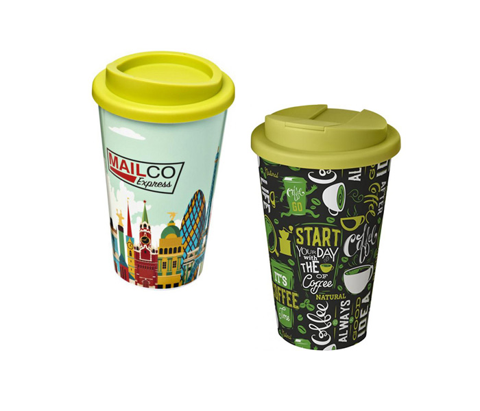 Lime Green Brite-Americano® 350ml Tumblers with Twist-On (L) and Spill-Proof (R) Lids