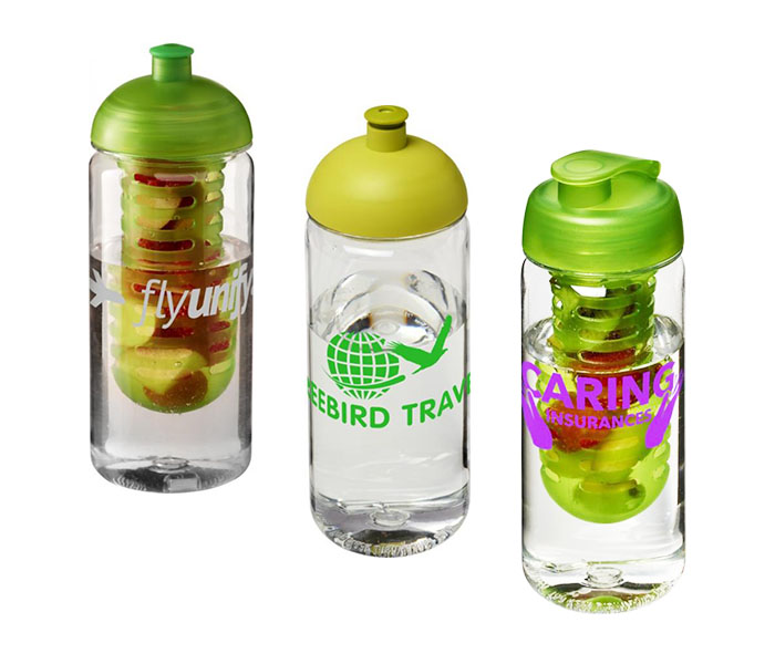 Lime Green H<sub>2</sub>O Active® Octave Tritan™ 600ml Sports Bottle - Dome Lid & Infuser (L), Dome Lid (C), Flip Lid & Infuser (R)