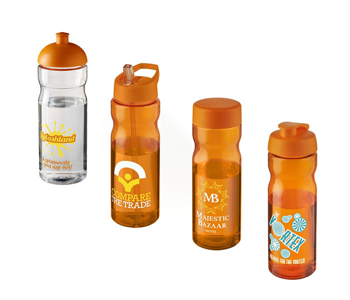 Orange H<sub>2</sub>O Active® Base 650ml Sports Bottle - Showing A Selection of Lids & Accessories