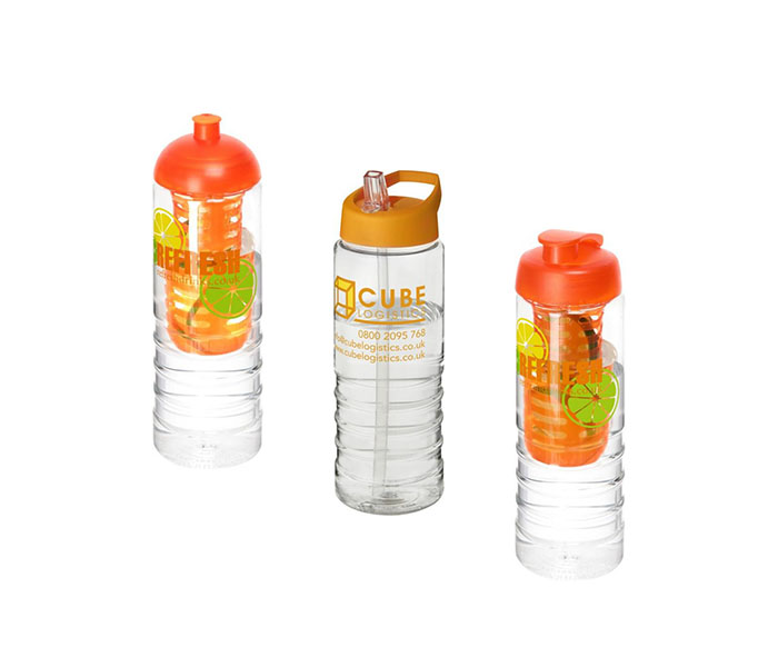 Orange H<sub>2</sub>O Active® Treble 750ml Sports Bottle - Showing A Selection of Lids & Accessories