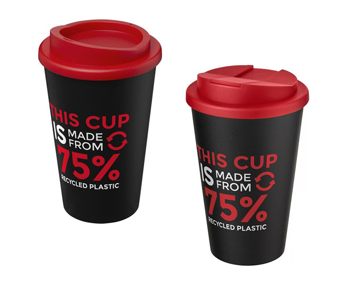 Red Americano® Eco 350ml Tumbler with Twist-On (L) & Spill-Proof (R) Lids