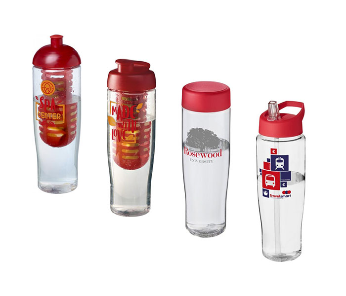 Red H<sub>2</sub>O Active® Tempo 700ml Sports Bottle - Showing A Selection of Lids & Accessories