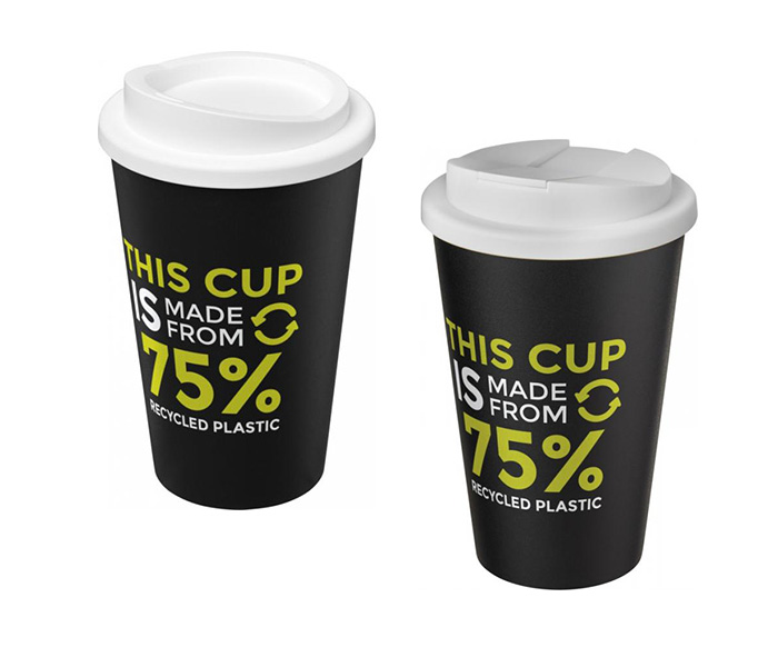 White Americano® Eco 350ml Tumbler with Twist-On (L) & Spill-Proof (R) Lids