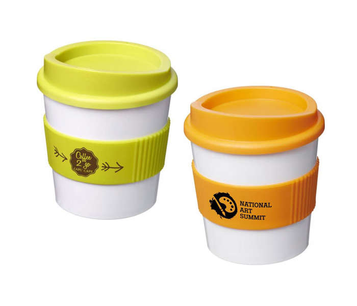 White Americano® Primo 250ml Tumblers with Grip - Lime & Orange Grips/Lids
