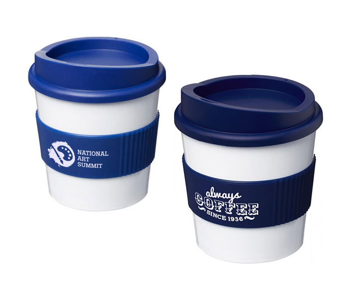 White Americano® Primo 250ml Tumblers with Grip - Blue (288) & Blue (300) Grips/Lids