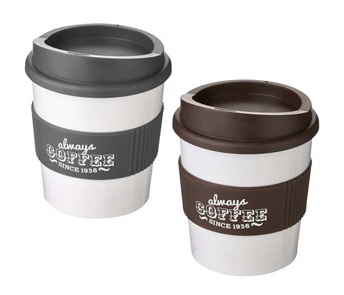 White Americano® Primo 250ml Tumblers with Grip - Grey & Brown Grips/Lids