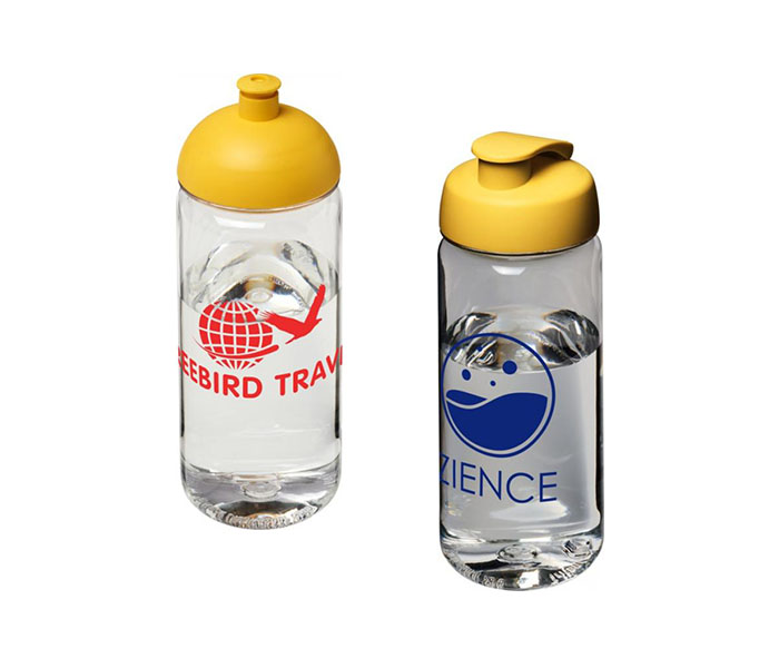 Yellow H<sub>2</sub>O Active® Octave Tritan™ 600ml Sports Bottle - Dome Lid (L), Flip Lid (R)